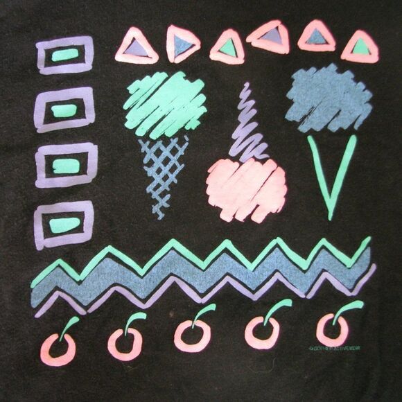 Vintage 80s Abstract Ice Cream Neon T-Shirt - Picture 1 of 6
